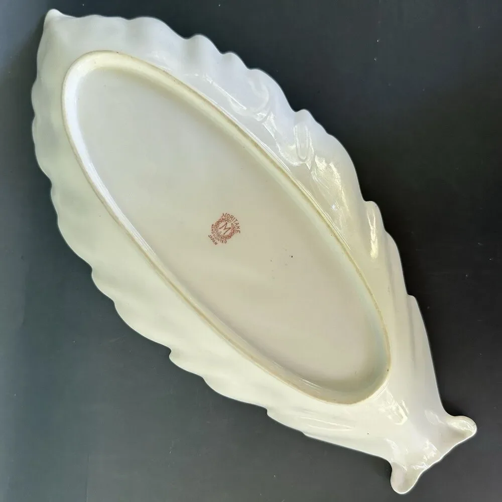 Noritake Hand Painted Japan Sandwich Serving Tray Leaf Porcelain Platter 12.5”